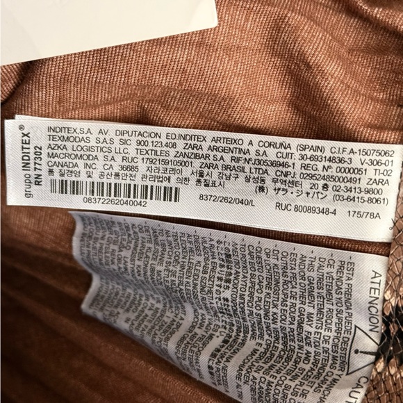 NWT Zara Brown Snake Print Faux Leather Plated Midi Skirt Women’s Large - Picture 6 of 10